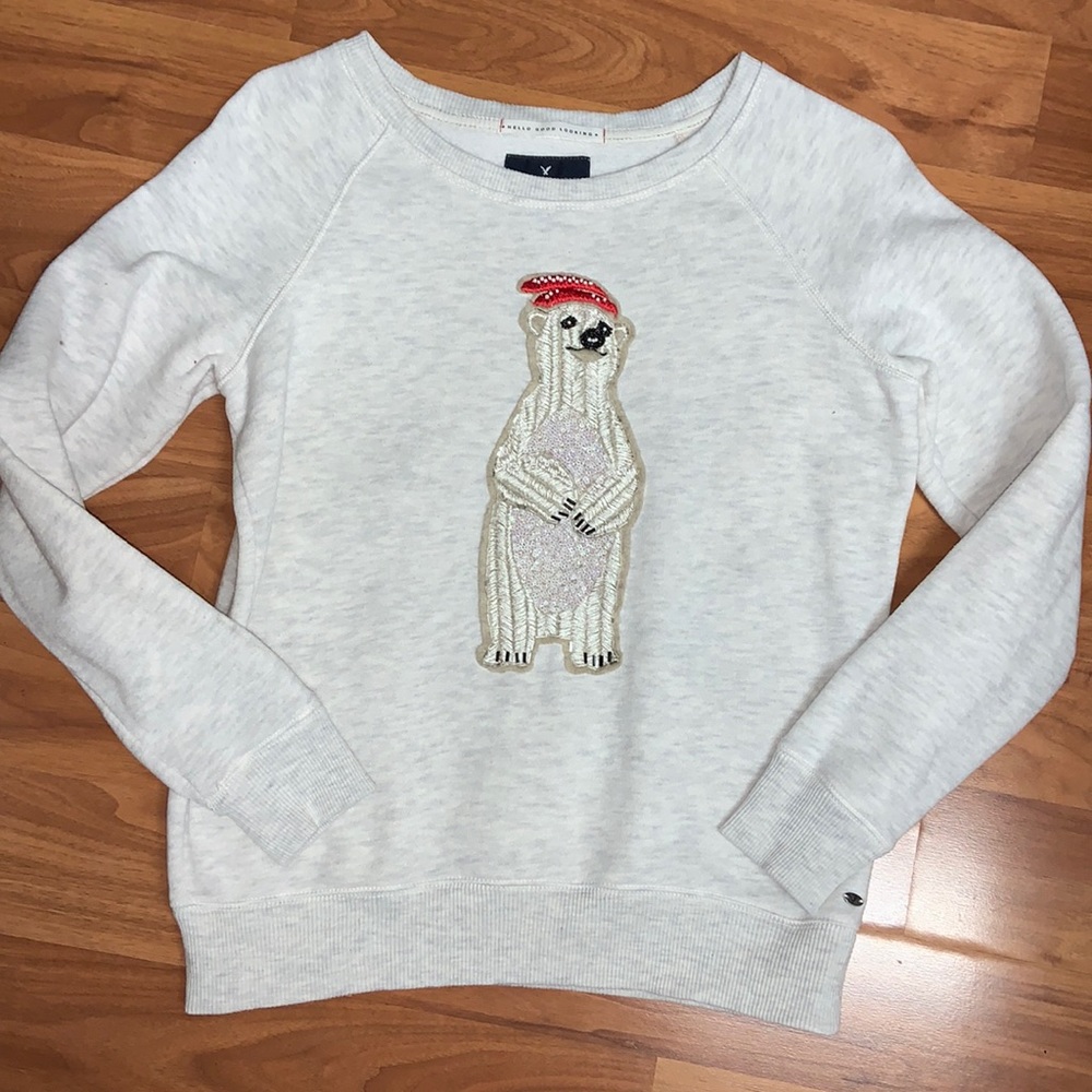 American Eagle Beaded 🐻‍❄️ Polar Bear Holiday Sweater